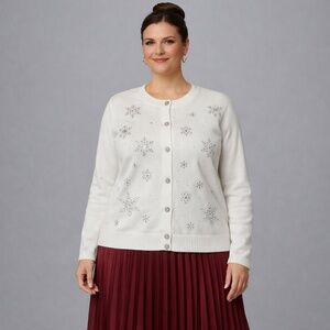 NWT Calligraphe Embellished White Cardigan in Large